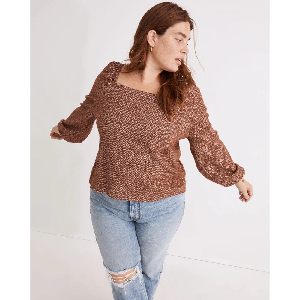 Madewell Jacquard Puff-Sleeve Crop Top Dark Merlot Size M